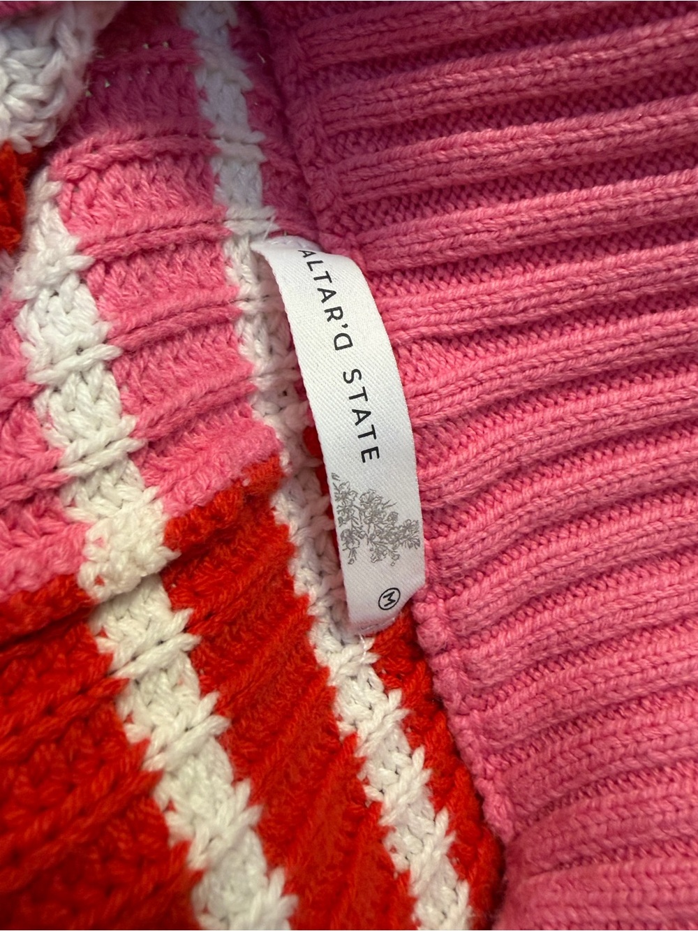 Altar’d State Pink Red Striped Quarter Zip Sweater M Cropped Colorblock Knit - Picture 15 of 15